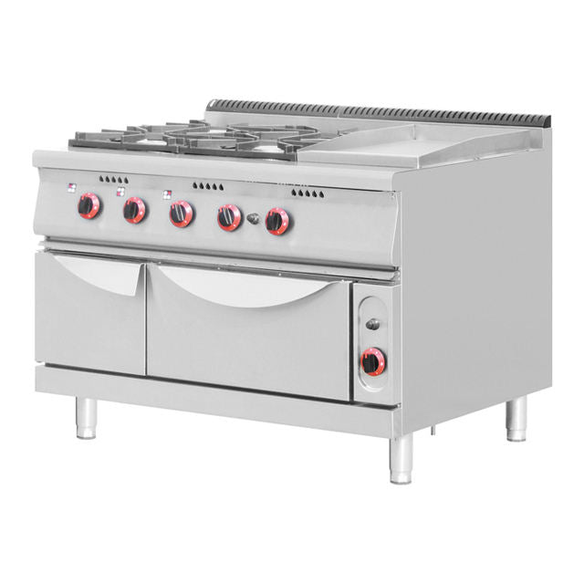 Nouvelle Arrivée Cuisinière à Gaz Commerciale Professionnelle 4 Brûleurs avec Four à Pizza et Gril pour Boulangerie, Conforme aux Normes