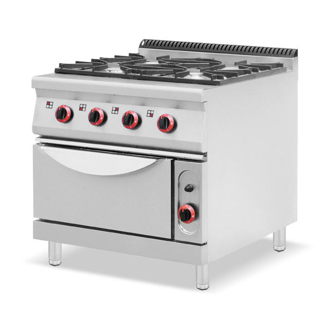 Nouvelle Arrivée Cuisinière à Gaz Commerciale Professionnelle 4 Brûleurs avec Four à Pizza et Gril pour Boulangerie, Conforme aux Normes
