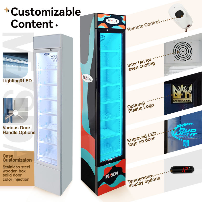 Meisda SD105B Congélateur vertical 105L pour gâteau et crème glacée Réfrigérateur vertical pour aliments congelés avec porte en verre
